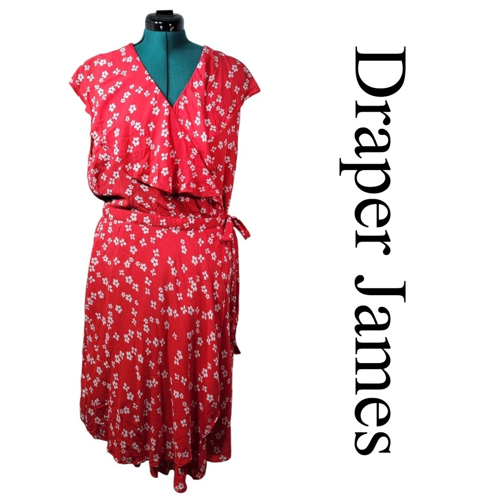 Draper James RSVP Women's XXL Red White‎ Floral Preppy Ruffle Wrap Sun Dress